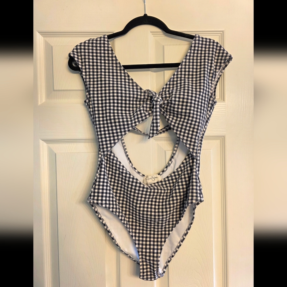 Jessica Simpson Gingham Tie-Front One-Piece Swimsuit